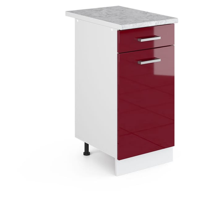 Unterschrank R-line, Bordeaux Hochglanz, 40 Cm Mit Schublade, Mit Arbeitsplatte Vicco