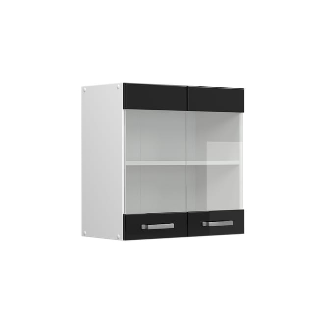 Hängeschrank R-line, Schwarz Hochglanz, 60 Cm Mit Glastüren, Vicco
