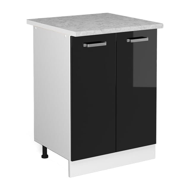 Vicco - Unterschrank R-line, Schwarz Hochglanz, 60 Cm Mit Türen, Mit Arbeitsplatte