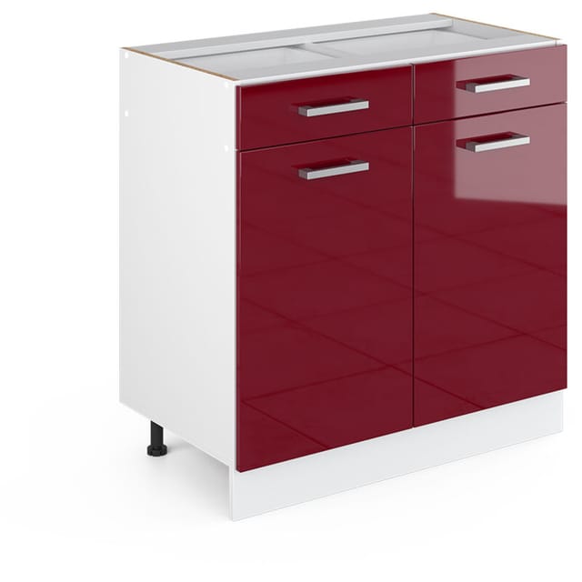 Unterschrank R-line, Bordeaux Hochglanz, 80 Cm Mit Schubladen Und Türen, Ohne Arbeitsplatte Vicco