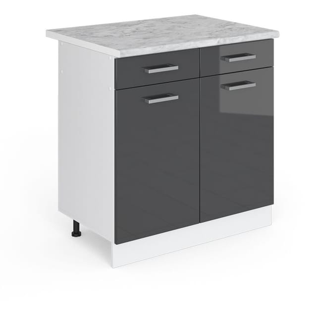 Unterschrank R-line, Anthrazit Hochglanz, 80 Cm Mit Schubladen Und Türen, Mit Arbeitsplatte Vicco