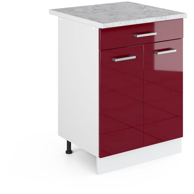 Vicco - Unterschrank R-line, Bordeaux Hochglanz, 60 Cm Mit Schubladen