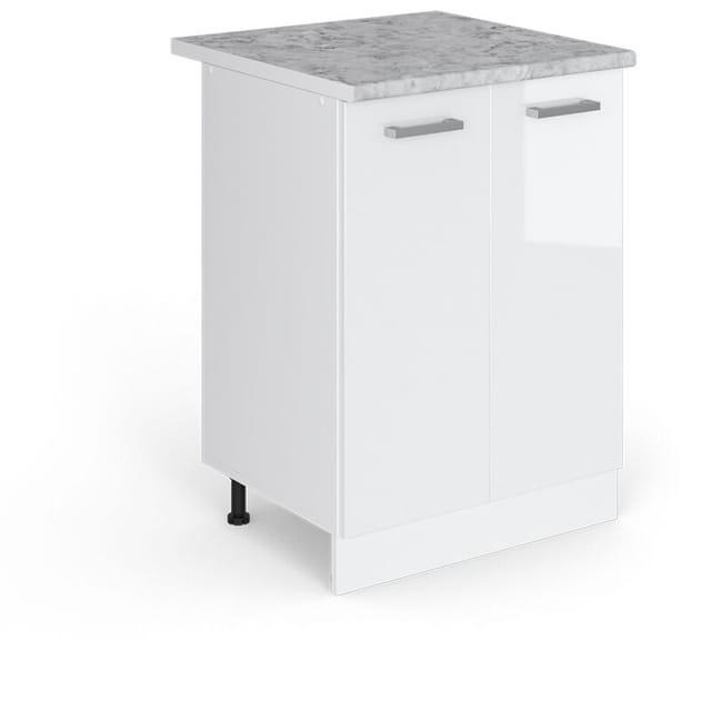 Unterschrank R-line, Weiß Hochglanz, 60 Cm Mit Türen, Mit Arbeitsplatte, Vicco