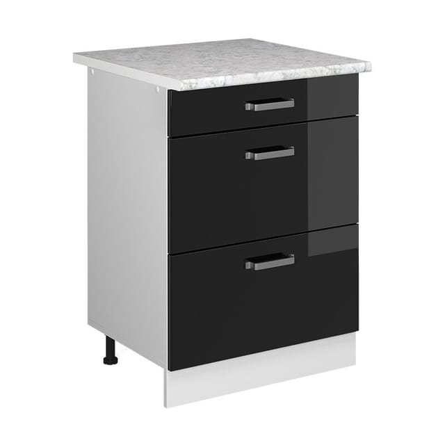 Vicco - Unterschrank R-line, Schwarz Hochglanz, 60 Cm Mit Schubladen