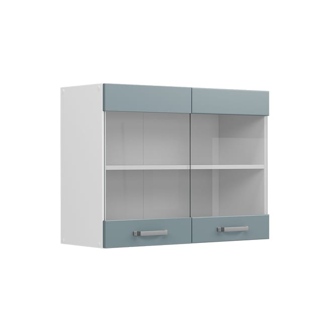 Hängeschrank R-line, Blau-grau, 80 Cm Mit Glastüren, Vicco