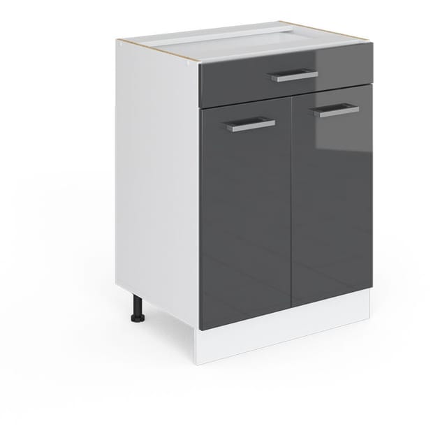 Unterschrank R-line, Anthrazit Hochglanz, 60 Cm Mit Schubladen, Ohne Arbeitsplatte Vicco