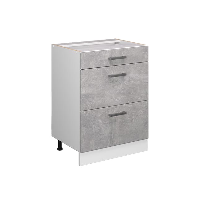 Unterschrank R-line, Beton, 60 Cm Mit Schubladen, Ohne Arbeitsplatte Vicco