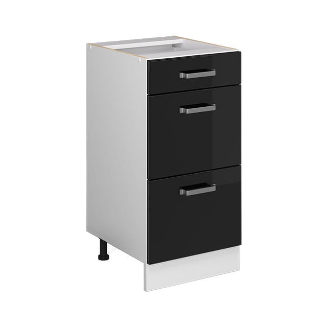 Unterschrank R-line, Schwarz Hochglanz, 40 Cm Mit Schubladen, Ohne Arbeitsplatte, Vicco