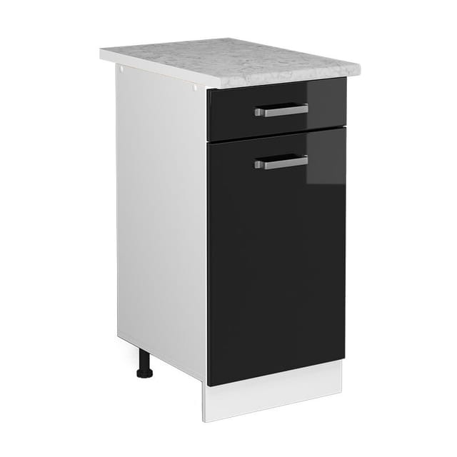 Unterschrank R-line, Schwarz Hochglanz, 40 Cm Mit Schublade, Mit Arbeitsplatte Vicco