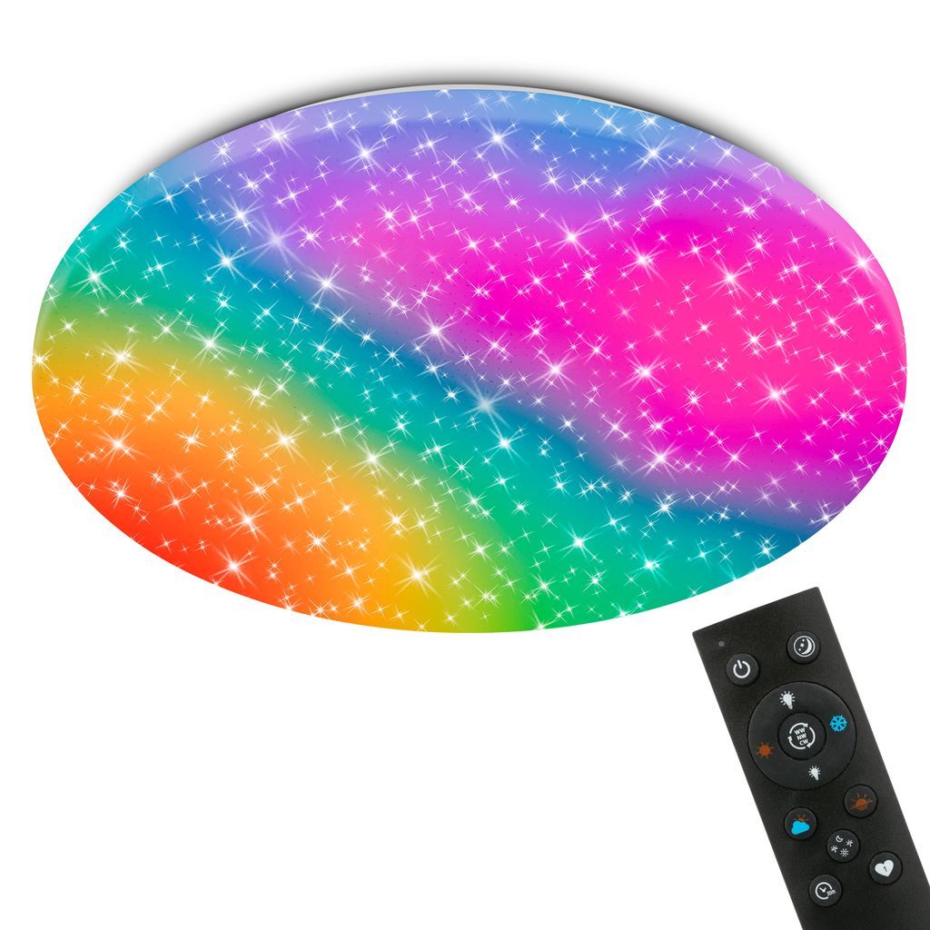 Briloner Led Deckenleuchte Ø50x7,5 Cm 43w 4500lm 3000k-6500k Cct Rgbic Dimmbar Fernbedienung Sternenhimmel Weiß - Deckenlampe Schlafzimmer Wohnzimmer