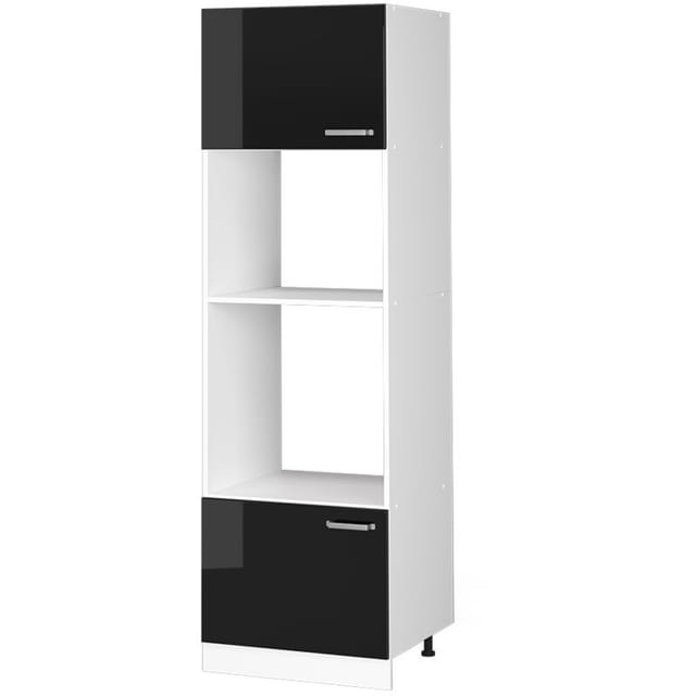 Vicco - Hochschrank R-line, Schwarz Hochglanz, 60 Cm Mit Offenen Regalen, Und Türen
