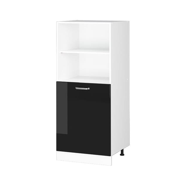 Hochschrank R-line, Schwarz Hochglanz, 60 Cm Mit Offenen Regalen, Und Tür, Vicco