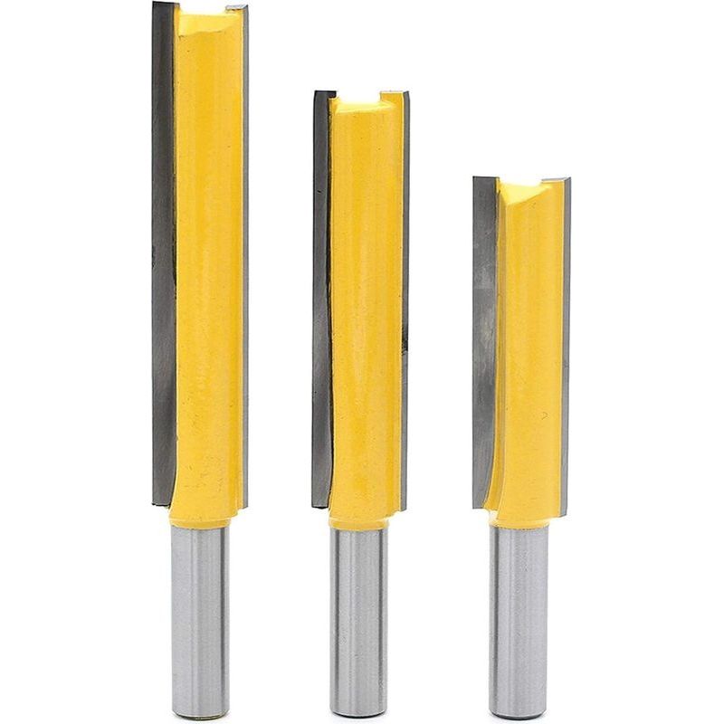 Lot De 3 Fraises Extra-longues À Queue De 8 Mm, Fraises À Bois Extra-longues, Fraises Droites 8 Mm X 1/2" X 50,8 Mm, 8 Mm X 1/2" X 63 Mm, 8 Mm X 1/2" X 76 Mm