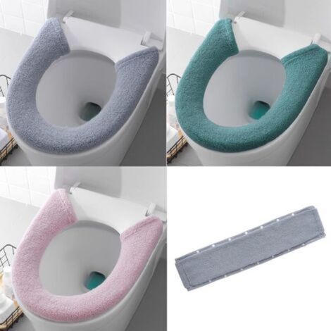 Lot De 3 Housses De Siège De Toilette Douces Et Plus Épaisses, Style Bouton 3 Couleurs, Tapis De Fermeture Réutilisable Lavable Pour Salle De Bain, Tapis De Siège De Toilette Universel, Garde Au Chaud