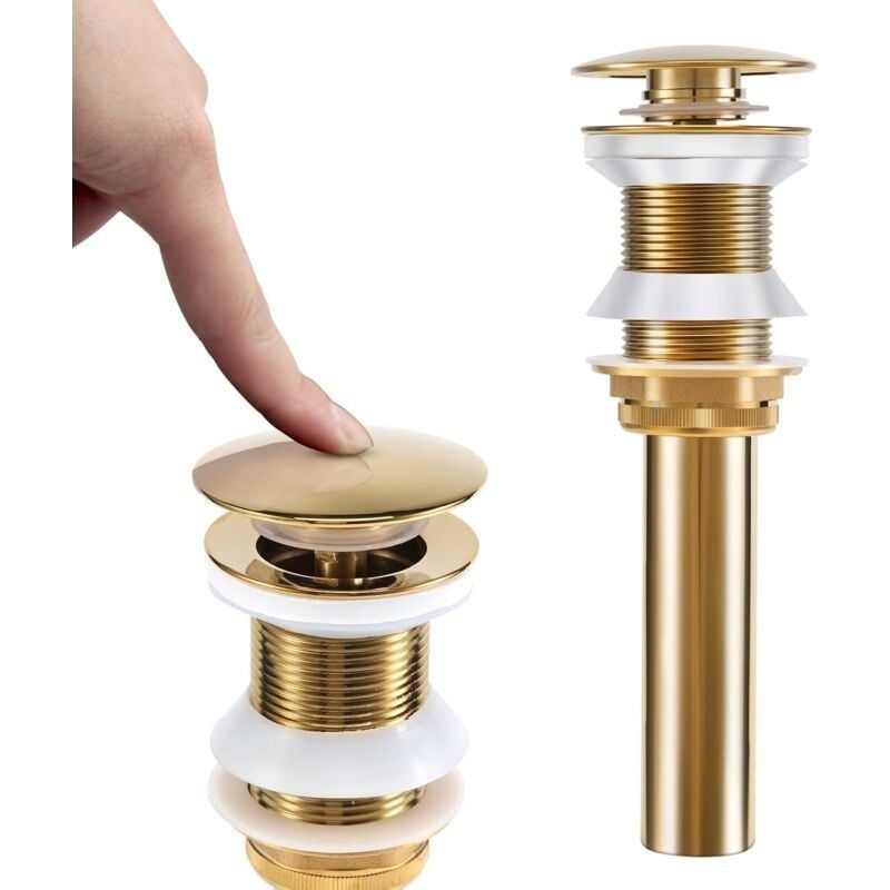 Bonde D'Évier Sans Trop-plein Salle De Bain Popup Drain Assembly Bouchon Lavabo Vasque Laiton Brossé Pour Cuisines, Bain, Lavabo, Évier, Or