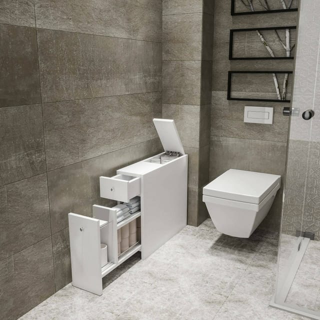 Badezimmermöbel Dmagon, Badezimmerschrank, Mehrzweckschrank, Hängeschrank Mit Spiegel, 20x60h55 Cm, Weiß - Dmora