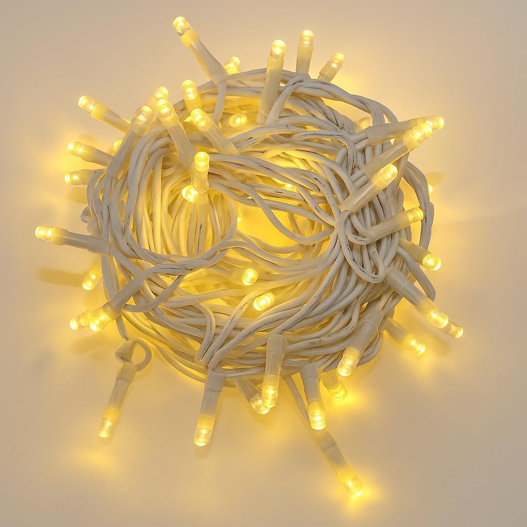 Ettroit 100 Led-lichterkette, 10 M, Gelbes Licht, Weißes Kabel, Ip65, Ausziehbar, Blitzeffekt, Weihnachtsgirlande, Geschäfte, Balkon