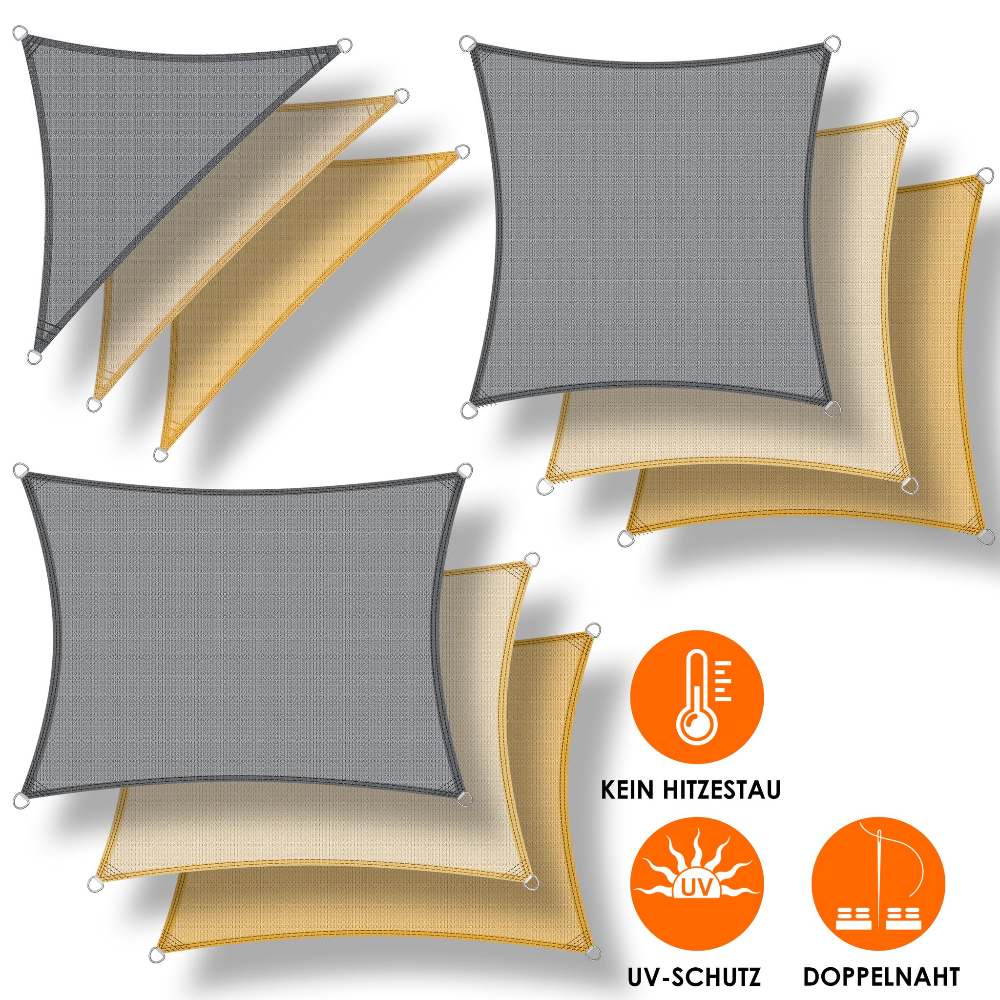Kesser® Sonnensegel Hdpe, Wasser- & Windabweisend - Rechteck, Sand, 2x2 M