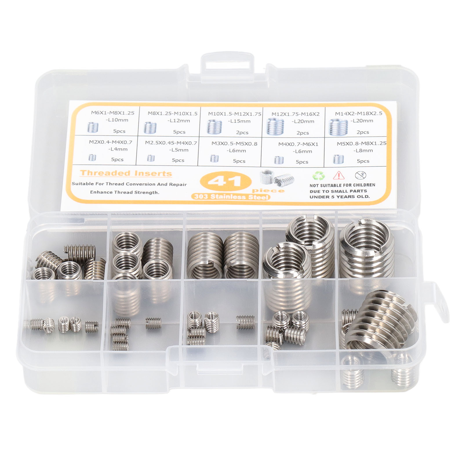 Set Mit 41 Gewindereparatureinsätzen Aus Edelstahl, M2 Bis M14, Inklusive Aufbewahrungsbox