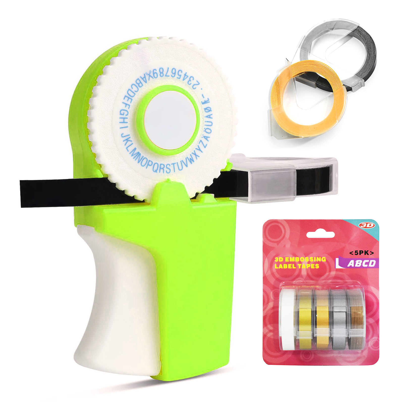 3d-etikettendrucker Mit Prägefunktion, Mini-diy-schreibmaschine Mit 7 Rollen Klebeband – Tragbarer Etikettendrucker (9 Mm X 300 Cm) Für Diy-aufbewahrung, Haushalt, Küche, Schule Und Büro
