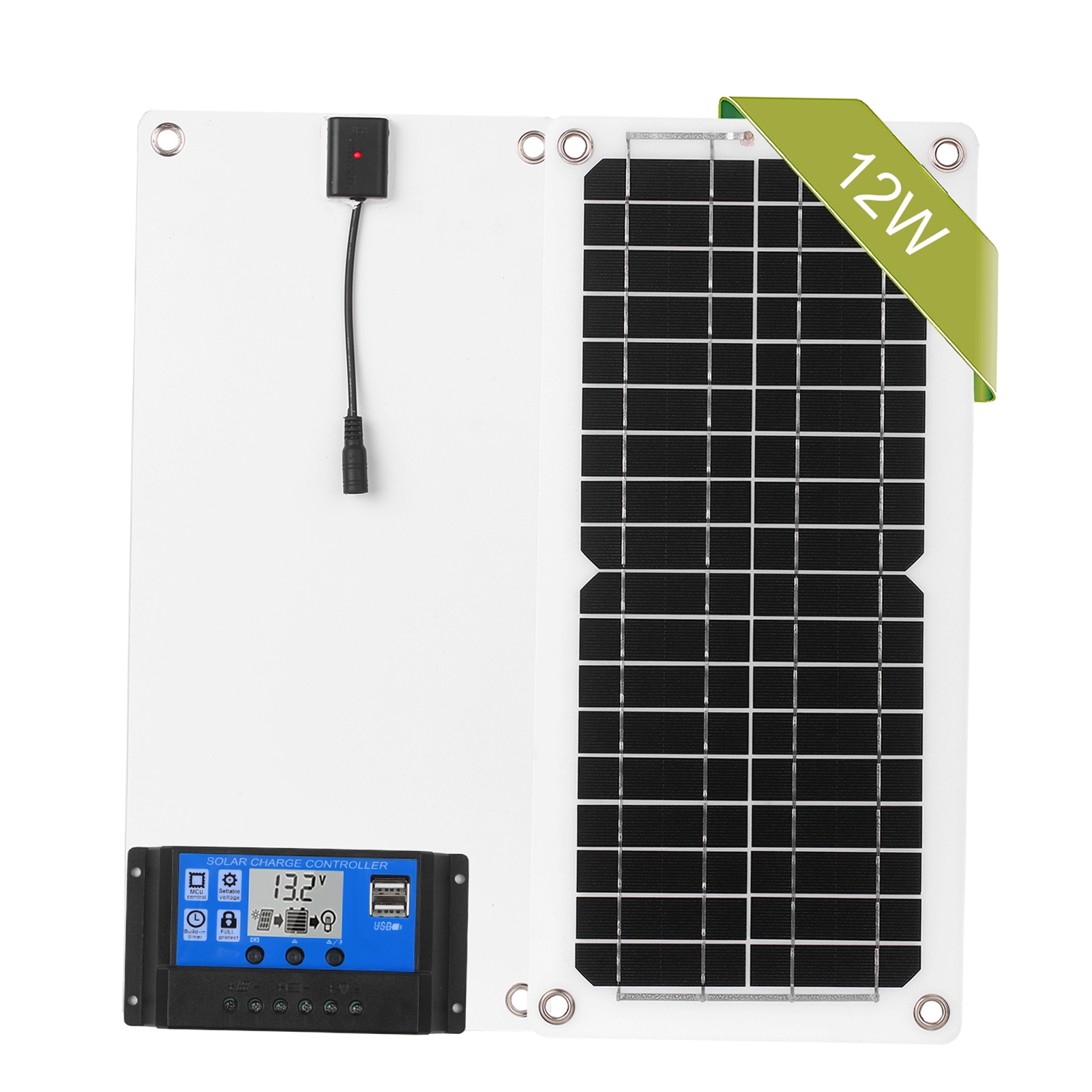 12w 12v Monokristallines Solarmodul-set Mit Laderegler Und Netzunabhängigem Usb-anschluss Für Camping, Wohnwagen, Boot Und Schifffahrt Mit Sae-anschlusskabeln