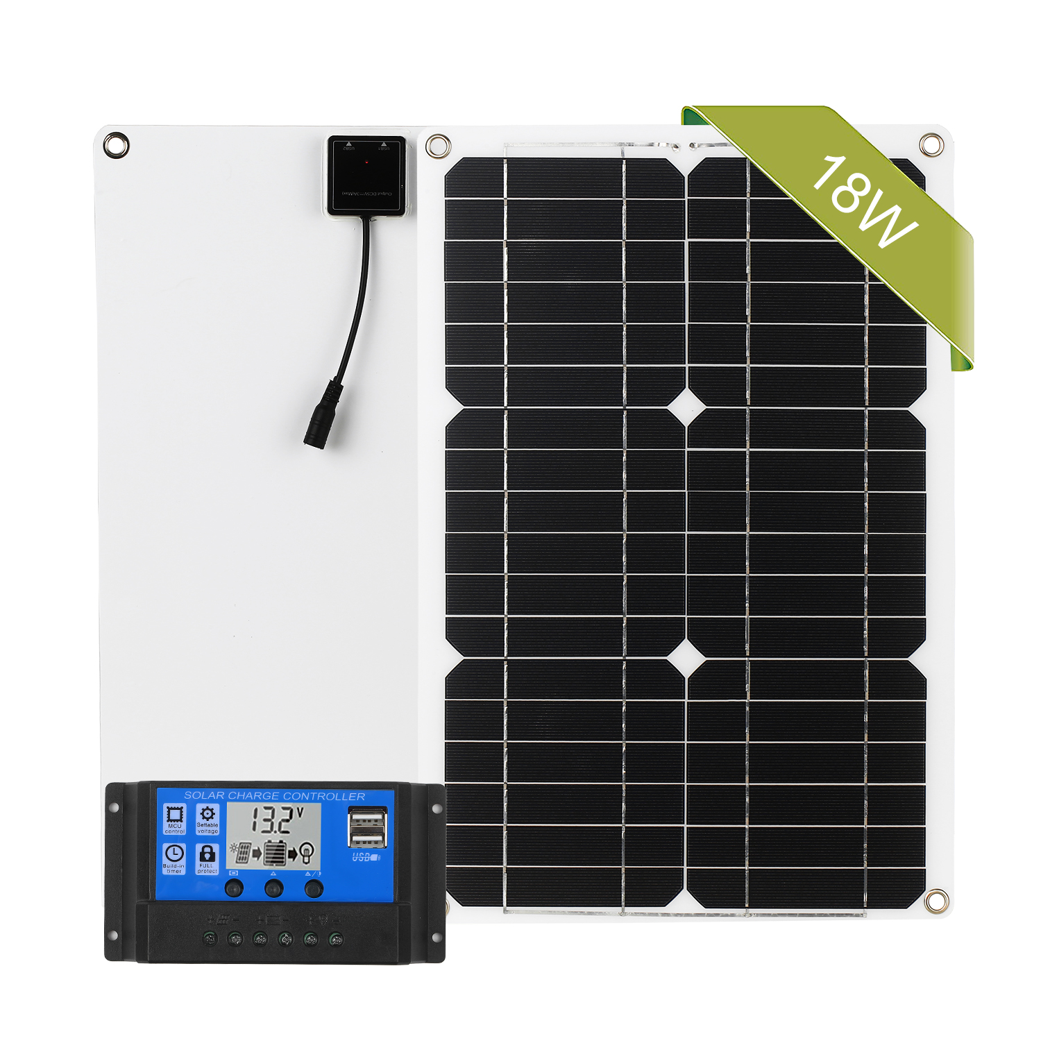 18w 12v Dual-usb-off-grid-monokristallines Solarpanel-set Mit Laderegler Und Sae-kabel
