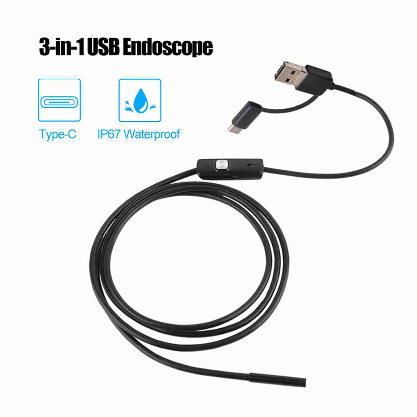 3-in-1 Industrie-endoskop, Flexible Videoinspektionskamera Mit 6 Eingebauten Leds, Ip67 Wasserdicht, Usb Micro-usb Typ-c Für Android-smartphones Und Pcs