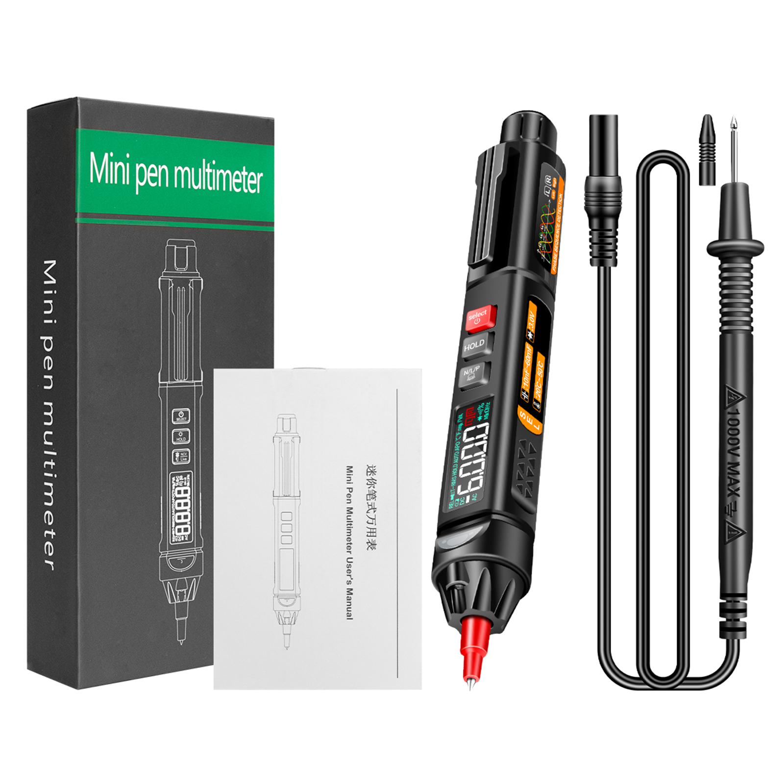 Aneng A3009 Mini-multimeter-stift Mit Sprachausgabe, 6000 Zählern, Voltmeter, Lcd-bildschirm, Va-wechselrichter, Taschenlampe, Ncv-tester Für Spannung, Widerstand, Kapazität, Temperatur, Durchgang, Di