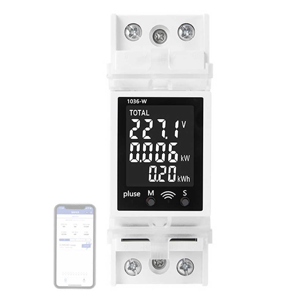 Din-schienen-leistungsschalter Mit Wlan-anbindung 85–265 V, 63 A Mit Multifunktions-digitalvoltmeter/amperemeter, Anzeige Von Spannung, Strom, Leistung, Energie Und Frequenz, Lcd-display, Speicherfunk