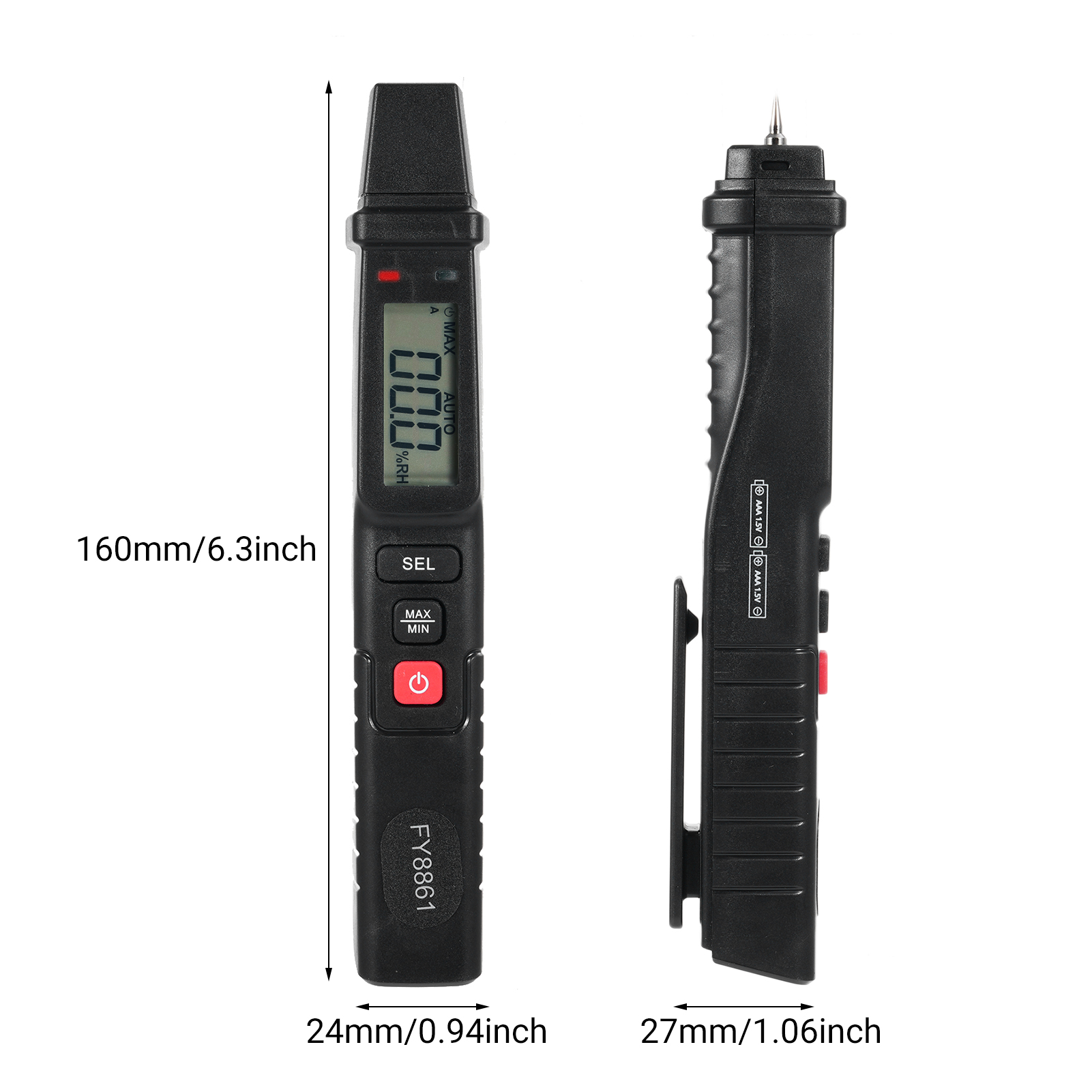 Fy8861 Holzfeuchtemessgerät, Digitales Feuchtigkeitsmessgerät, Holzfeuchtetester, 2 Stiftspitzen, Tragbares Hygrometer Für Holz