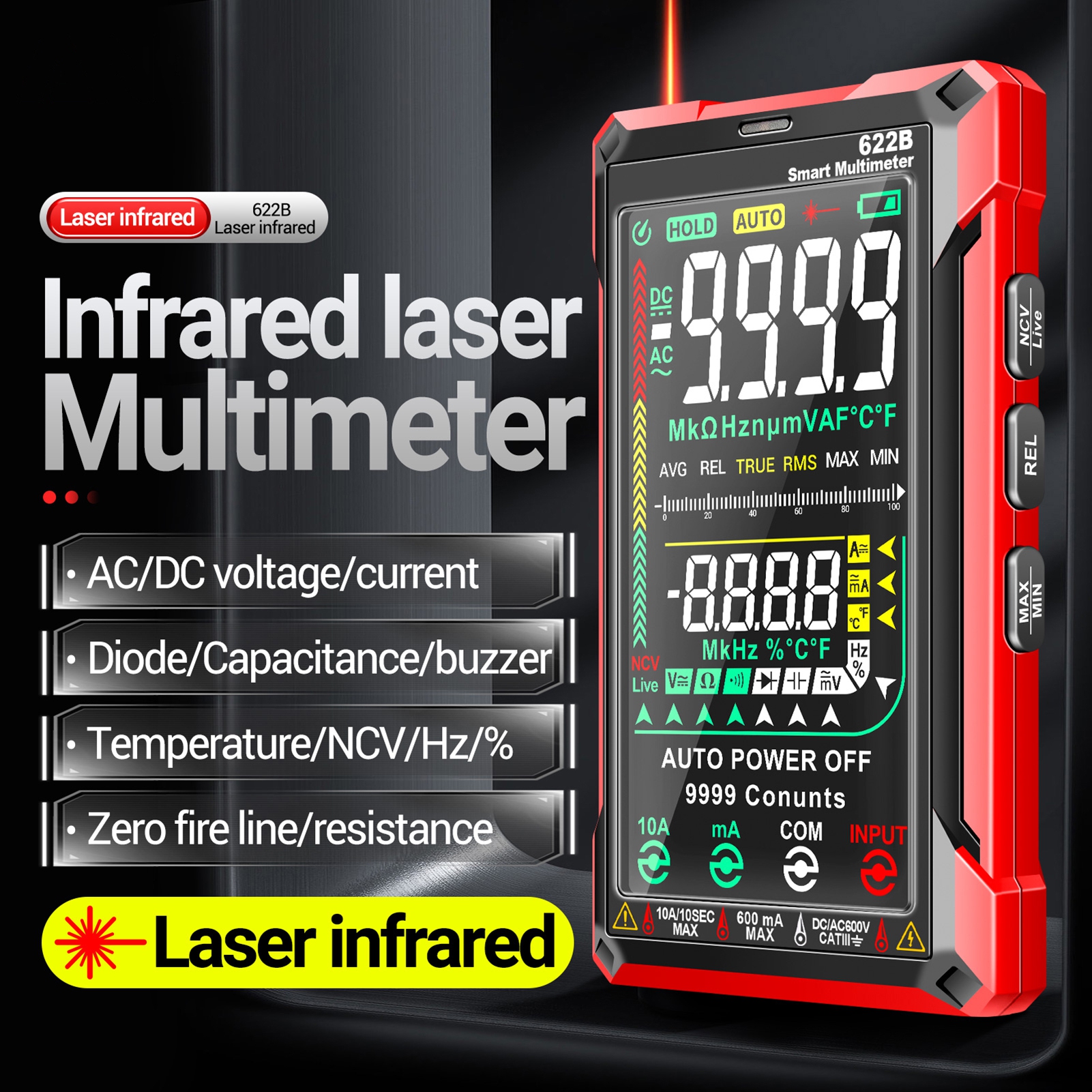 Intelligentes Digitales Touchscreen-multimeter Mit Selbstkalibrierung, 9999 Zählwerten, Überhitzungsschutz, Ohm-, Ampere- Und Voltmeter Mit Gleich-/wechselstrom-, Spannungs-, Kapazitäts-, Frequenz- Un