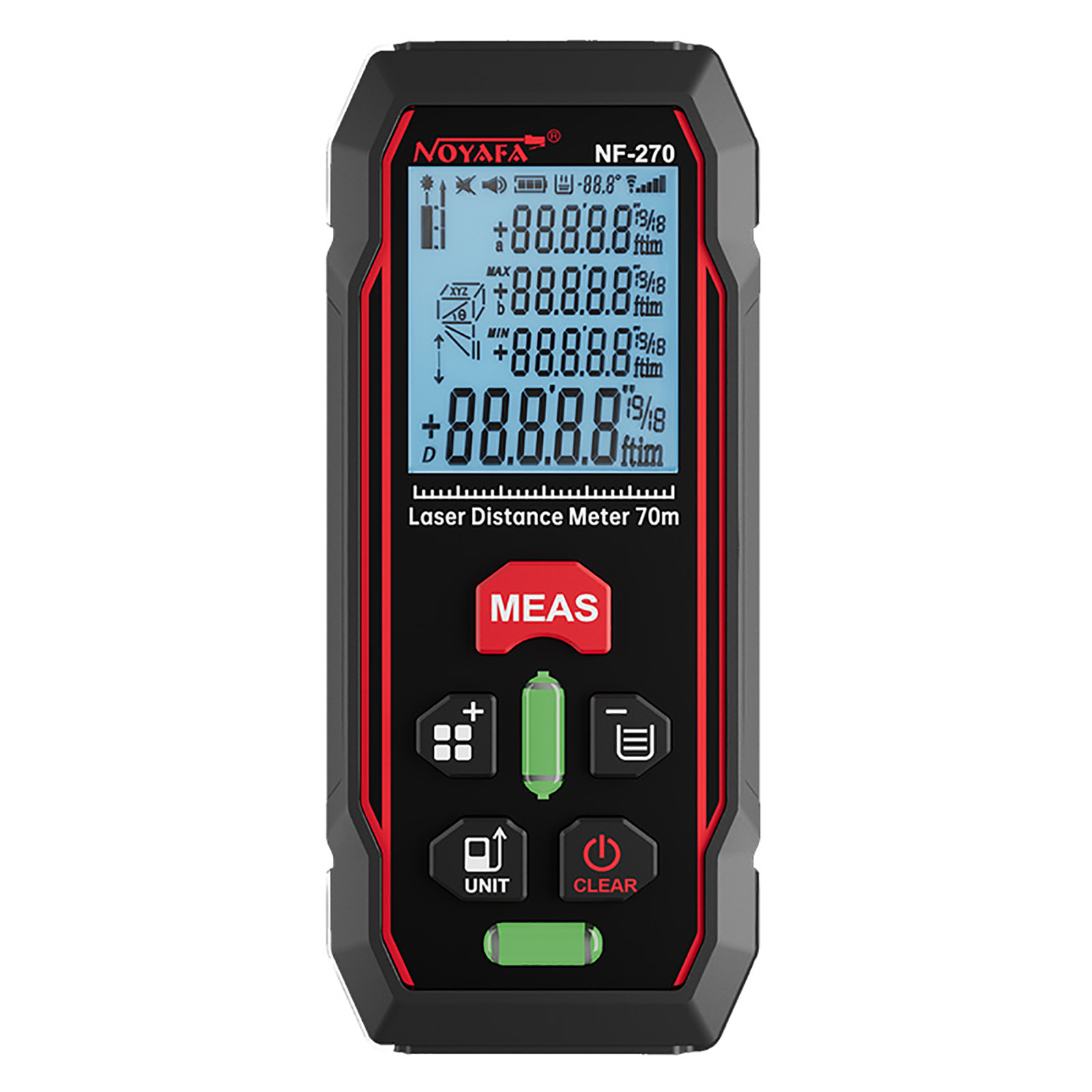 Noyafa Nf270 Laser-entfernungsmesser 70 M / 229 Ft Digitaler Laser-distanzmesser M/ft/in/ft+in Mit Zwei Libellen, Hintergrundbeleuchtetem Lcd-display, Misst Entfernung, Fläche Und Volumen
