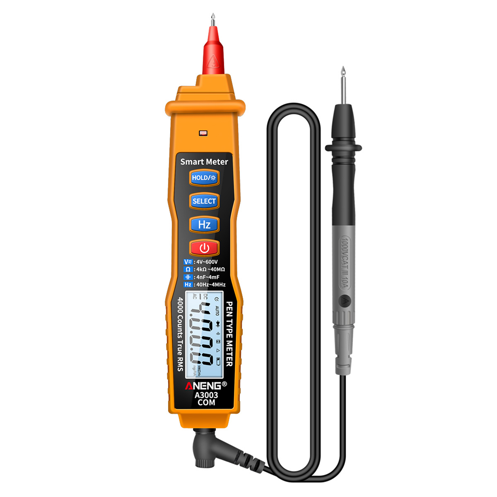 Aneng A3003 Digitales Stiftmultimeter Mit 4000 Zählern, Ncv-voltmeter, Ohmmeter, Widerstands-, Kapazitäts- Und Frequenzmessung, Phasen- Und Neutralleitermessung, Hintergrundbeleuchtetem Lcd-display, B