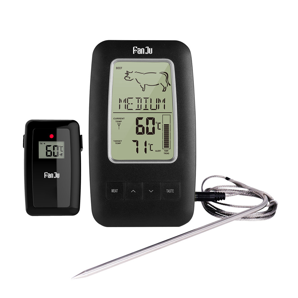 Fanju Fj2245 Digitales Einstichthermometer Für Grillgerichte Mit Kabelloser Fernbedienung, Magnetischer Rückseite, Edelstahl, Für Küche, Smoker, Grill, Fleisch Und Lebensmittel