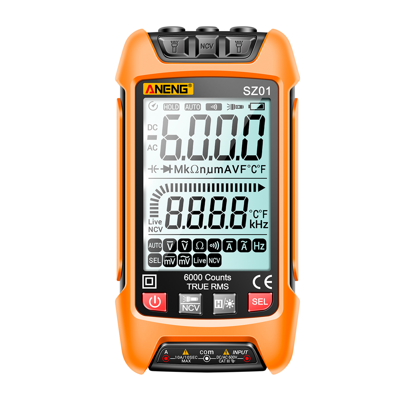 Aneng Sz01 Intelligentes Digitalmultimeter, 6000 Counts, Automatische Bereichswahl, True Rms Ncv, Tragbares Universal-multifunktionsmessgerät, Voltmeter, Amperemeter Mit Hintergrundbeleuchtung, Misst