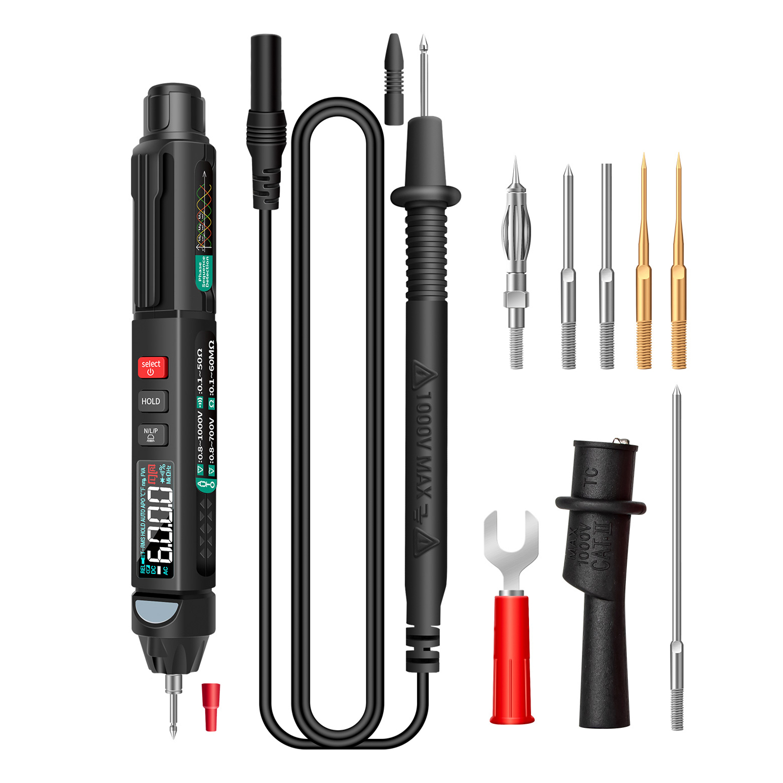Aneng A3008 Multimeter Stift 6000 Counts Digitaltester Mit Hintergrundbeleuchtetem Lcd-bildschirm, Taschenlampe, Ncv Auto-off Zubehör Für Spannung, Strom, Widerstand, Kapazität, Dioden, Durchgang (far