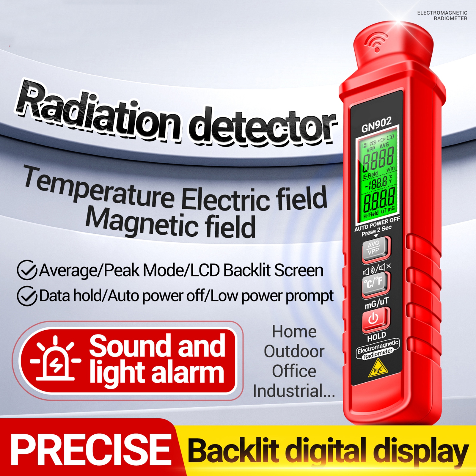 Aneng Gn902 Tragbares Handmessgerät Für Elektromagnetische Strahlung, Hintergrundbeleuchtetes Digitales Lcd-display, 3-in-1-detektor (elektrisches Feld, Magnetisches Feld, Temperatur), Radioaktivitäts