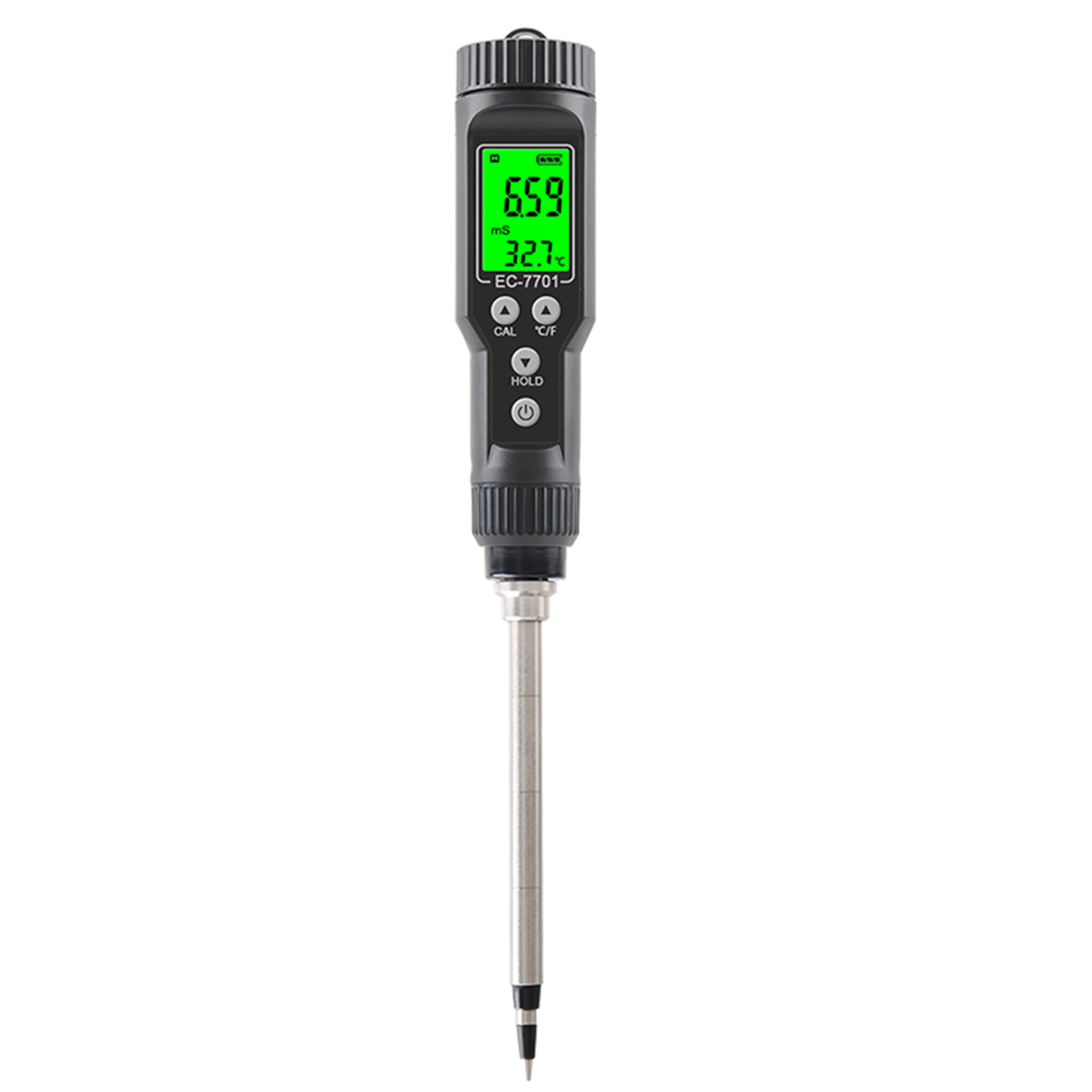 Ec-7701 Bodenleitfähigkeitsmessgerät Mit Thermometer, Multifunktions-lcd-bildschirm, 0,00–10,00 Ms/cm, Wasserdicht, Hintergrundbeleuchtet, Abnehmbare Sonde, Automatische Temperaturkompensation