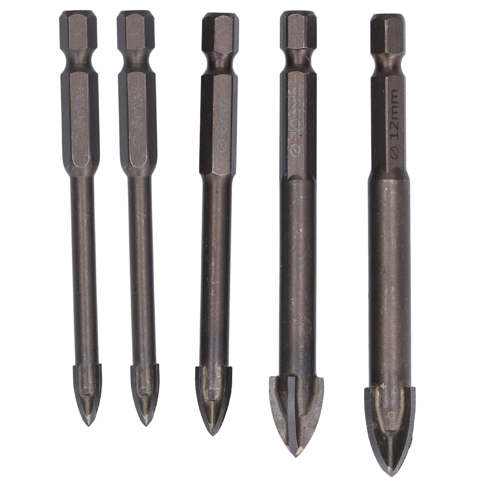Set Mit 5 Hartmetall-kreuzbohrern Mit 1/4-zoll-sechskantschaft Zum Bohren Von Glas, Keramik Und Beton