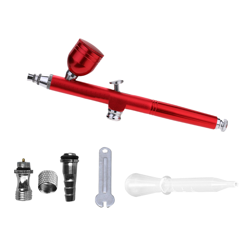 Miniatur-airbrush-set Für Unterwegs, 0,3 Mm Sprühpistole Aus Roter Aluminiumlegierung Zum Malen, Für Kunst, Tätowierungen, Bastelarbeiten Und Tortendekoration, Mit 7-ml-farbbecher, Schraubenschlüssel,