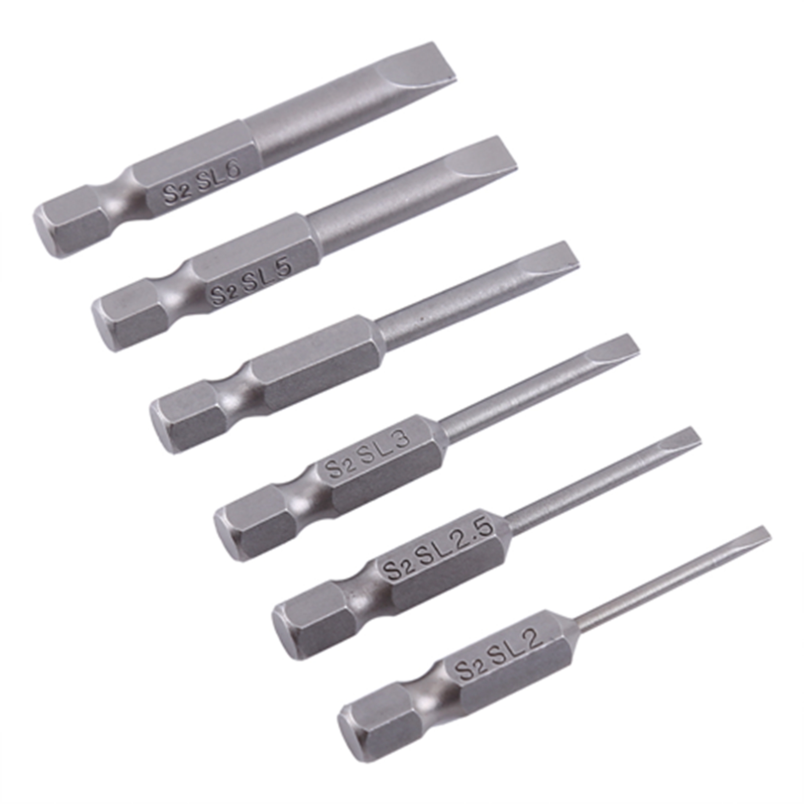 Set Mit 6 Magnetischen Schlitzschraubendreherbits Mit 6,35 Mm (0,25") Sechskantschaft, S2-legierungsstahl, 50 Mm Länge, Größen 2,0–6,0 Mm