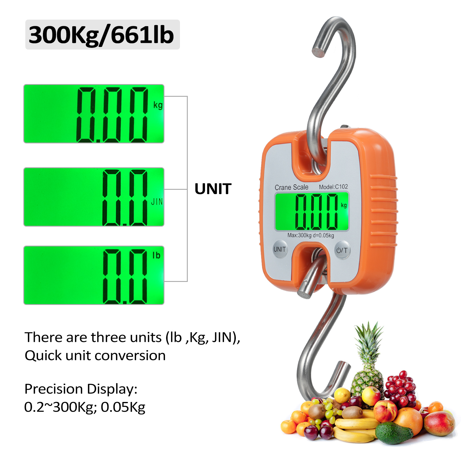 Mini-industrie-hakenwaage, Tragbar, 300 Kg, Mit Lcd-bildschirm