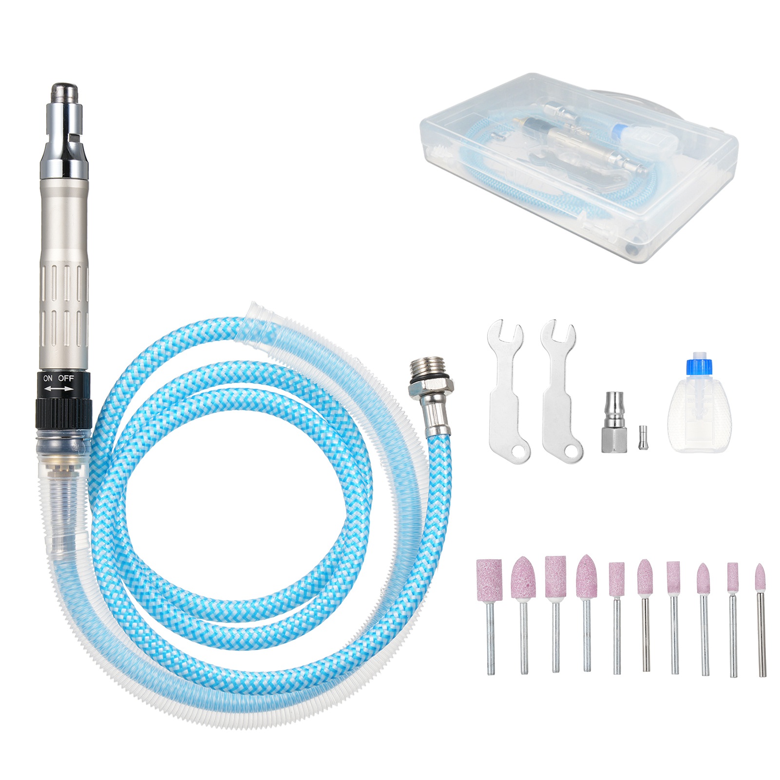 Pneumatischer Mini-stiftschleifer Mit Luftschlauch, Zwei 1/4-zoll-spannfuttern, Handgeführtem Pneumatischem Rotationswerkzeug Mit Variabler Drehzahl, Schleif-, Polier-, Gravier- Und Bohrfunktion, Inkl