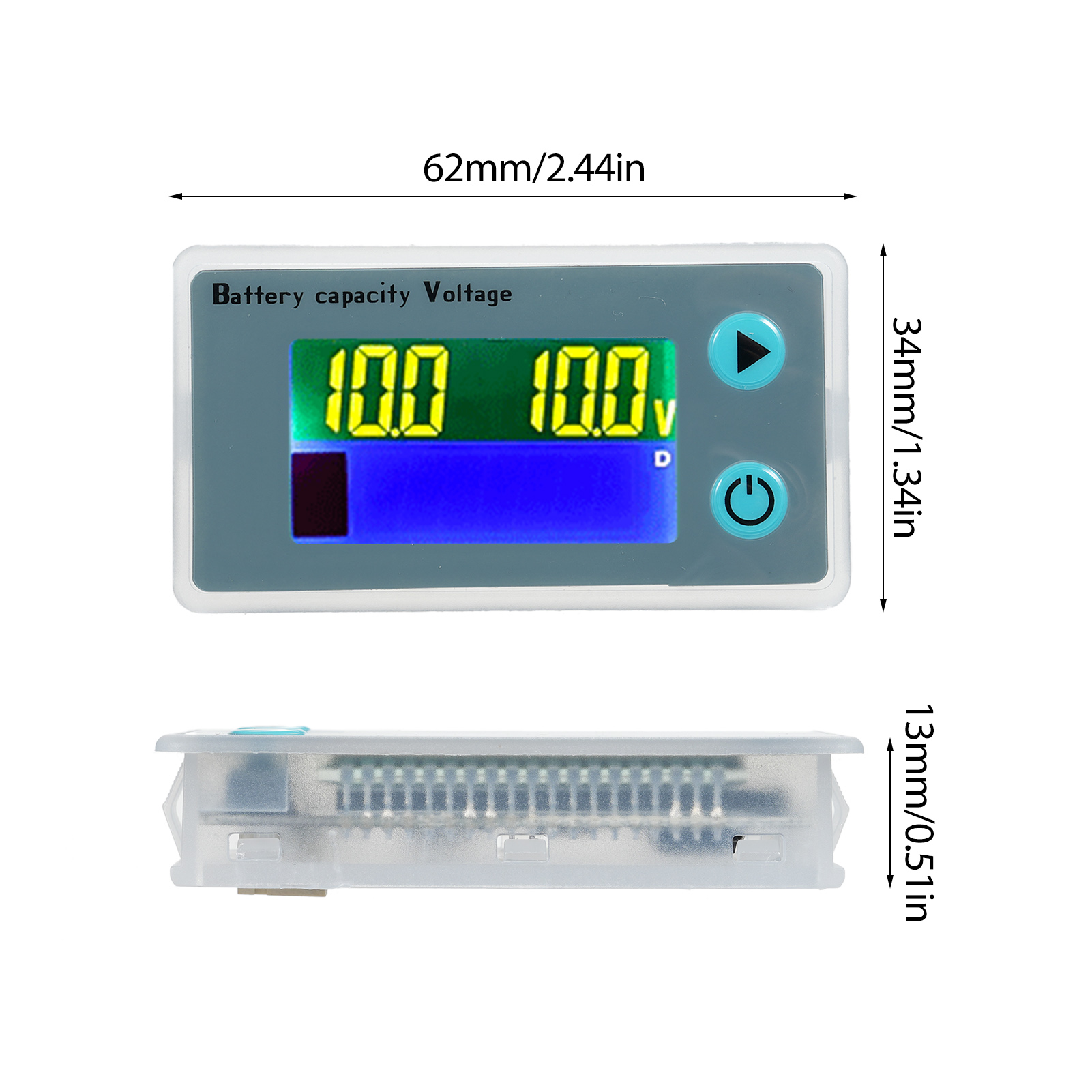Lcd-batteriemonitor 10-100v Digitalvoltmeter, Batteriekapazitätstester 12v/24v/36v/48v, Anzeige Des Batterieladestands In Prozent, Spannungs- Und Temperaturanzeige Mit Kabel Für Boote/wohnmobile