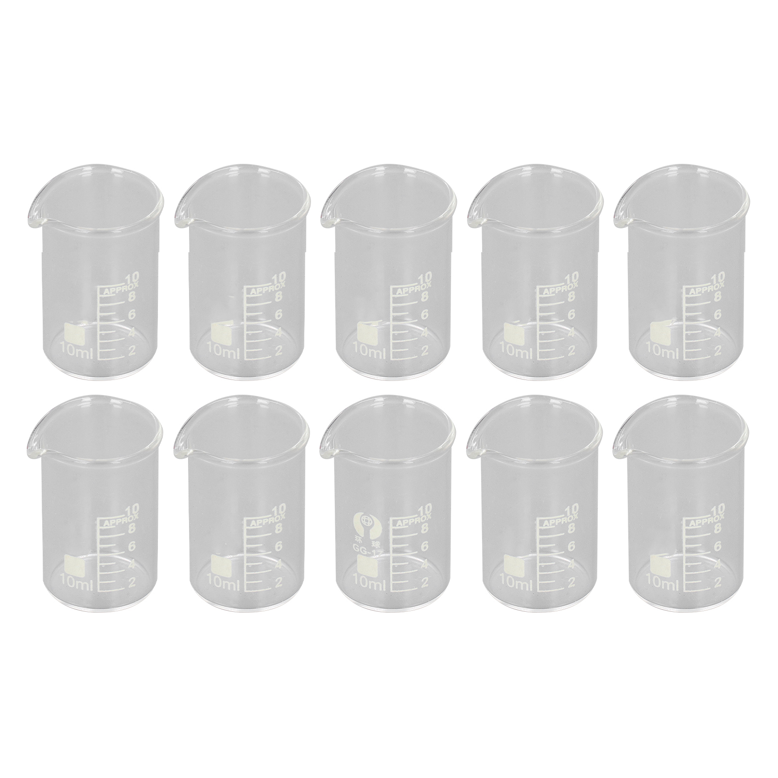 Set Aus 10 Präzise Graduierten Borosilikatglasbechern Für Labor-, Universitäts- Und Industrieanwendungen, 10 Ml
