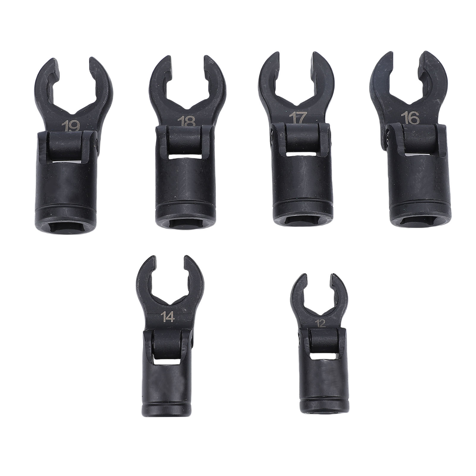 Satz Mit 6 Krähenfuß-sechskantschlüsseln (1/2" Und 3/8") Mit 180°-drehkopf Für Kraftstoffleitungen, 12, 14, 16, 17, 18 Und 19 Mm, Chrom-vanadium-stahl