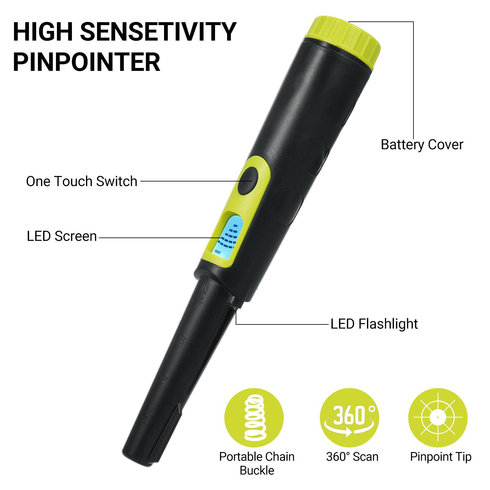 Metalldetektor-pointer Für Erwachsene Und Kinder, Wasserdicht (ip68), 360°-erkennung, Handgerät Mit Lcd-bildschirm, 3 Modi (audio, Vibration, Audio Und Vibration) Für Die Schatzsuche