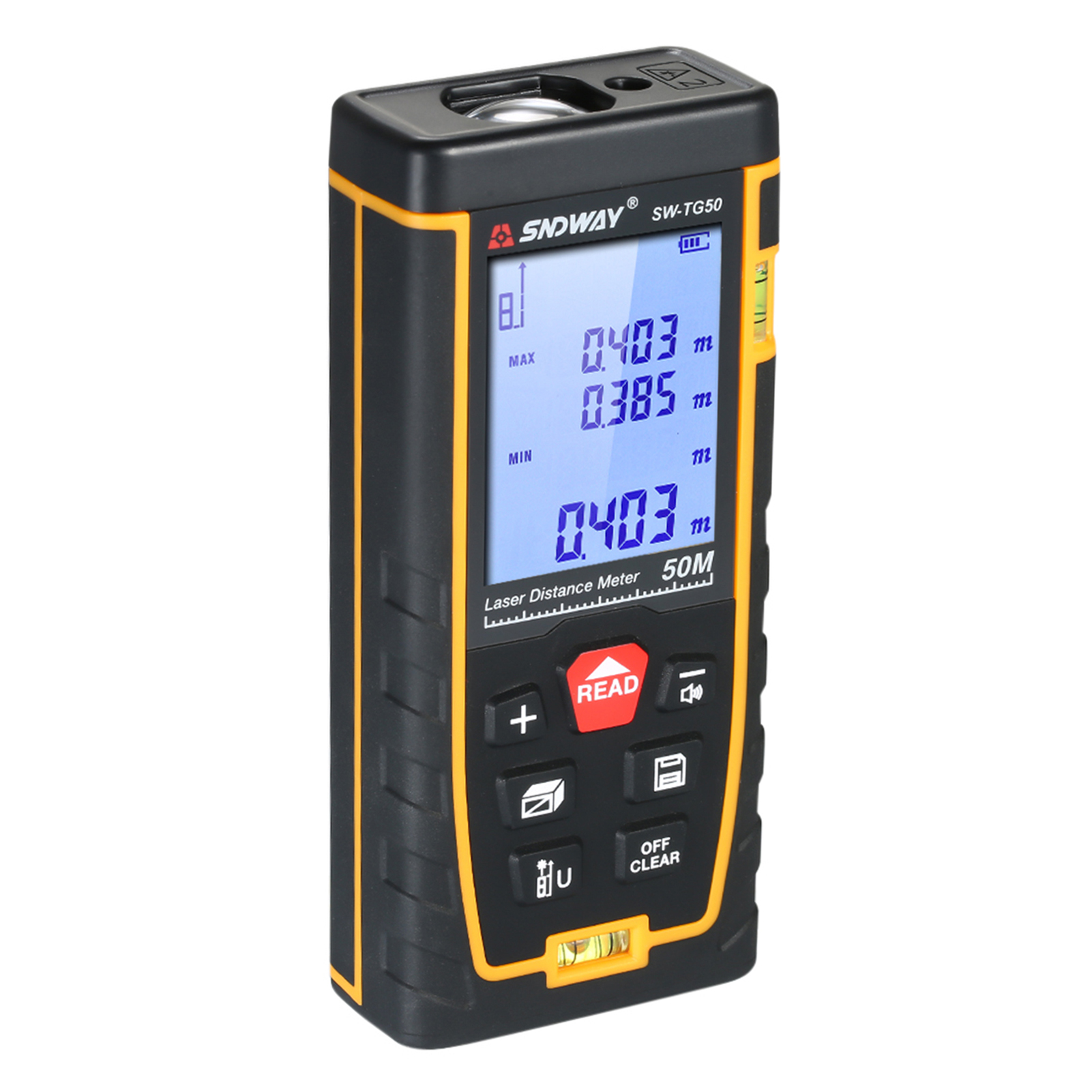 Sndway Mini Tragbarer Digitaler Laser-entfernungsmesser - Hochpräzise Messung Von Distanz, Fläche Und Volumen - 30 Speicherplätze - Hintergrundbeleuchtetes Lcd-display - 2 Wasserwaagen (50 M)
