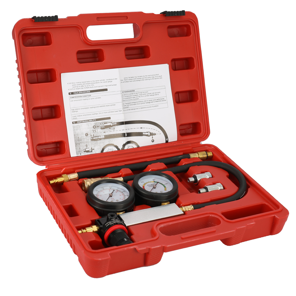 Zylinderlecktester-set Für Benzinmotoren, Lecksuchgerät Mit Doppelsystemdruckmesser Und Tragetasche