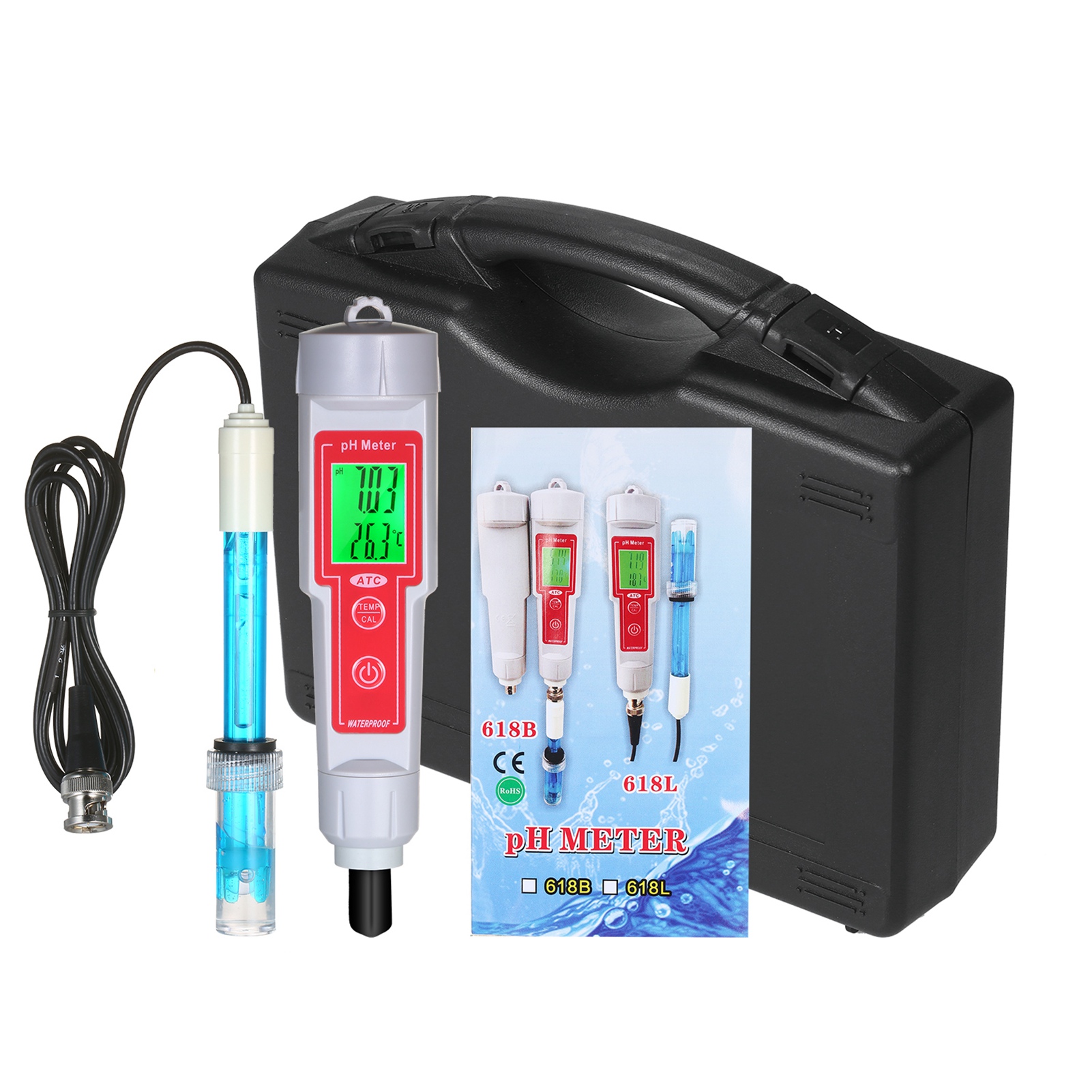 Präziser, Wasserdichter Ph-tester In Stiftform Mit Grüner Hintergrundbeleuchtung Und Sonde Für Aquakultur, Teiche, Fische Und Aquarien.